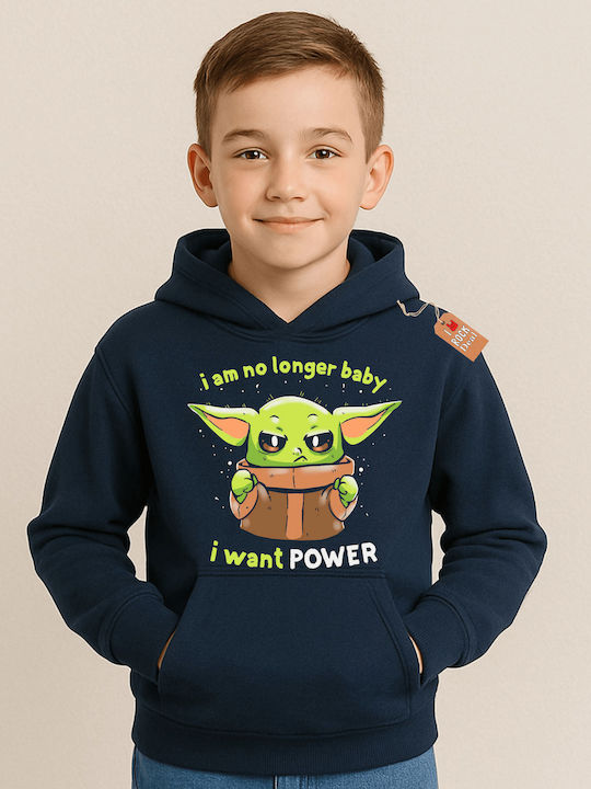 Παιδικό Φούτερ με Κουκούλα Μπλε Navy Baby Yoda Power