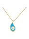 Halskette Talisman mit Träne-Design aus 14K Gold Hellblau