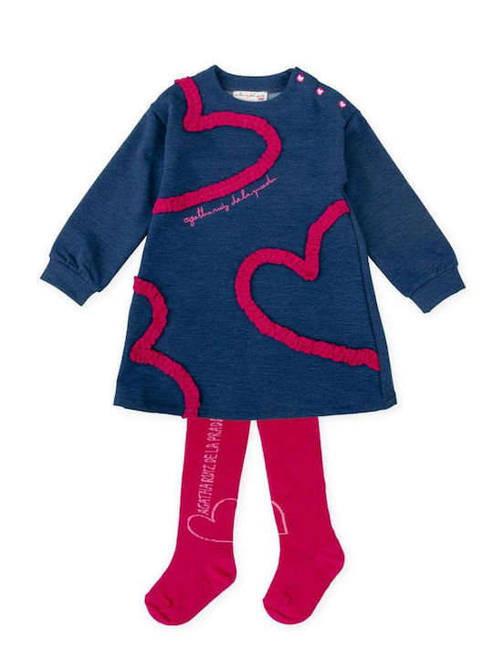 Girls Dress Sweatshirt Long Sleeve Denim Set with Tights Indigo