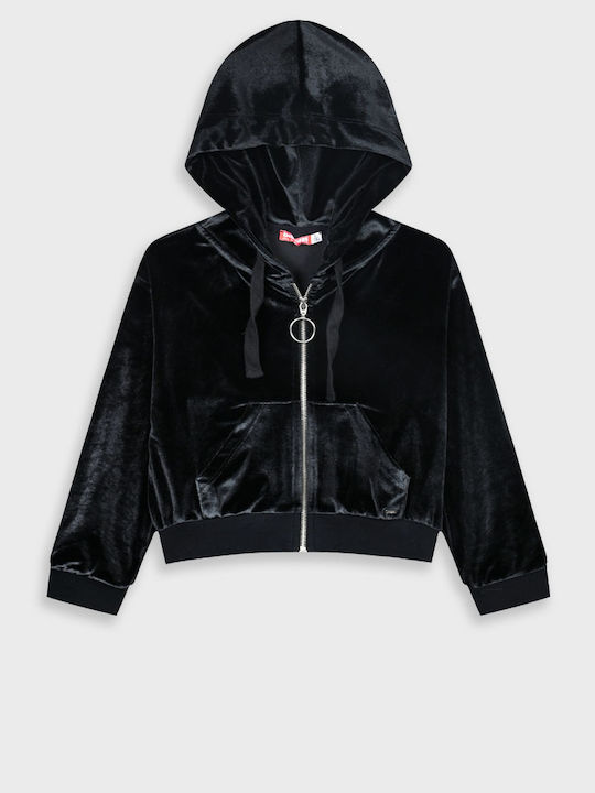 Kids Cardigan Cotton with Hood Black