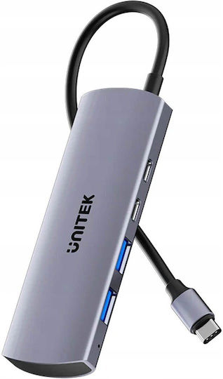 Unitek USB-Hub 4 Anschlüsse USB 3.0 mit USB-C Anschluss Silber