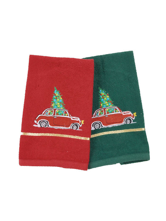 Das Home Christmas Σετ Χριστουγεννιάτικες Πετσέτες Υφασμάτινες Κόκκινες 50x30εκ. 2τμχ