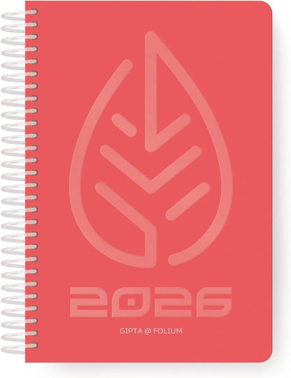 Unipap Daily Spiral Diary Folium 2026 12x17 Coral 626-1712-98