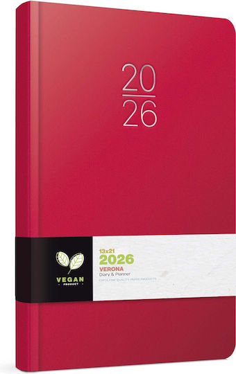 Unipap Daily Diary Verona 2026 17x24 Red 626-1617-81