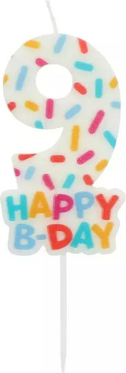 Cozy Sprinkles Birthday Candle Number 9 Multicolour Candle 7cm Kids Party