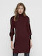 Rochie Mini Tricotată Cu Guler Înalt Burgundy