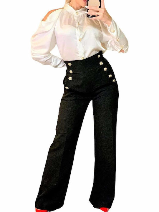Damen Hoch tailliert Stoff Hose in Slim Passform Black
