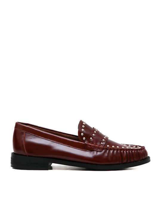 Leather Women's Loafers in Brown Color