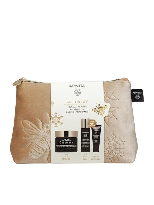 Apivita Queen Bee Routine Hautpflegeset für Anti-Aging, Feuchtigkeitsspendend & Aufhellung Reich 4Stück