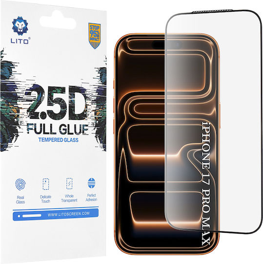 Lito 2.5D Full Glue Tempered Glass Μαύρο (iPhone 17 / 17 Pro / 16 Pro)