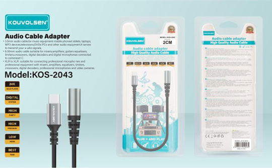 Kouvolsen Редовна USB 2.0 Кабел USB-C мъжки - 3,5 мм женски (KOS-2043)