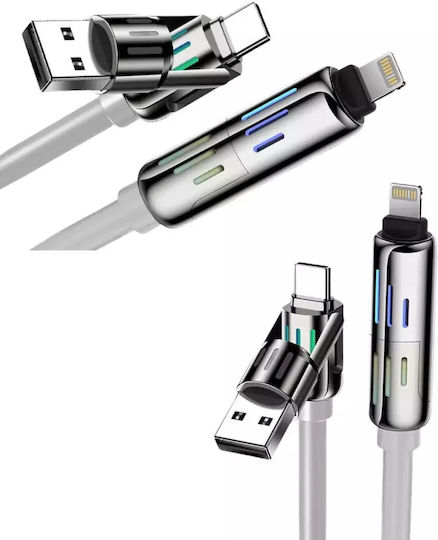 Hyperloq Regulär USB zu Blitzschlag / Typ-C,TC-TC Kabel Silber 1.2m