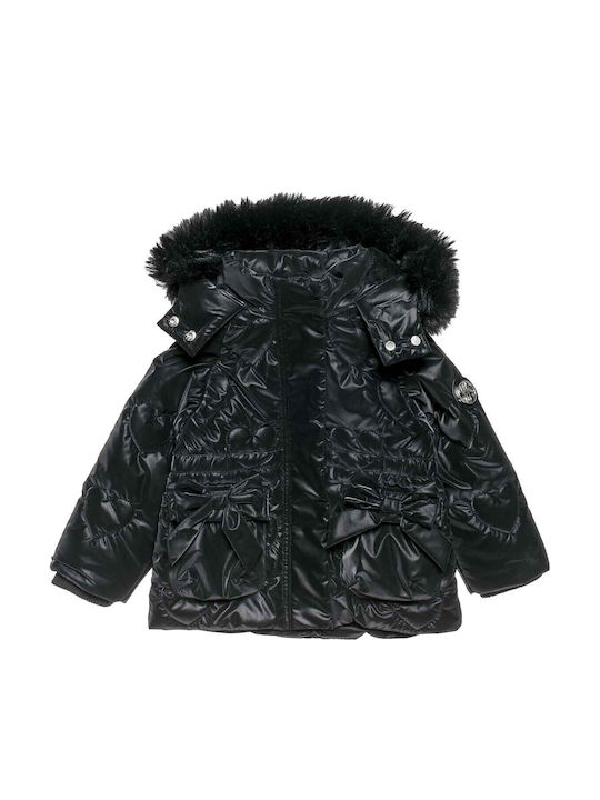 Kids' Quilted Jacket with Lining & Hood Black