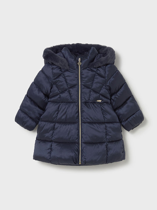 Mayoral Kids Quilted Long Coat Navy Blue