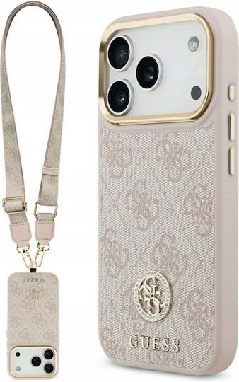 Guess 4g Strass Logo & Big Strap Metal Buttons Magsafe Umschlag Rückseite Kunststoff / Silikon Rosa (iPhone 17 Pro)