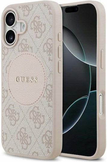 Guess 4g Circle Classic Logo Magsafe Umschlag Rückseite Synthetisches Leder / Kunststoff / Silikon Rosa (iPhone 17)