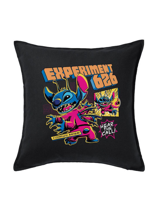 Stitch Experiment 626 Μαξιλάρι Καναπέ Μαύρο 100% Βαμβάκι Περιέχεται Γέμισμα 50x50cm