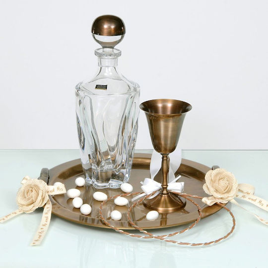 Pantazelos Creations Dekanter-Set mit Weinglas auf Tablett Inox Gold 3 Stück