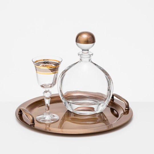 Pantazelos Creations Dekanter-Set mit Weinglas auf Tablett Inox Gold 3 Stück