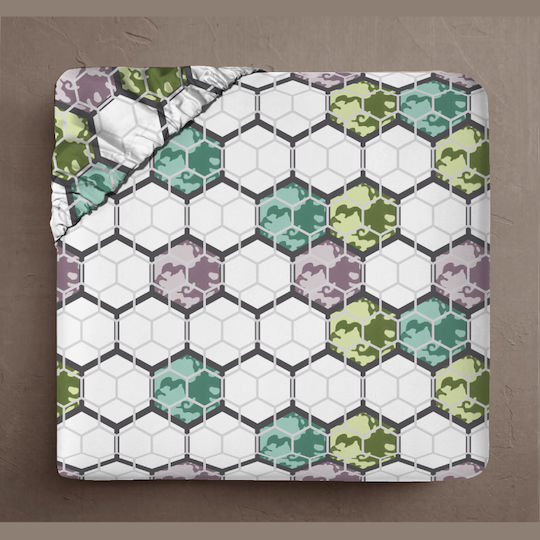 Isadore Lorraine Cearșaf King Size cu Elastic 180x200+30cm. Beehive-green