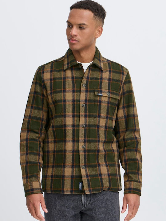 Long Sleeve Overshirt In Regular Fit Checked Khaki