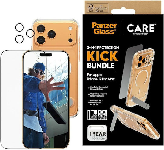 PanzerGlass Care Back Cover Set mit gehärtetem Glas Transparent für iPhone 17 Pro Max