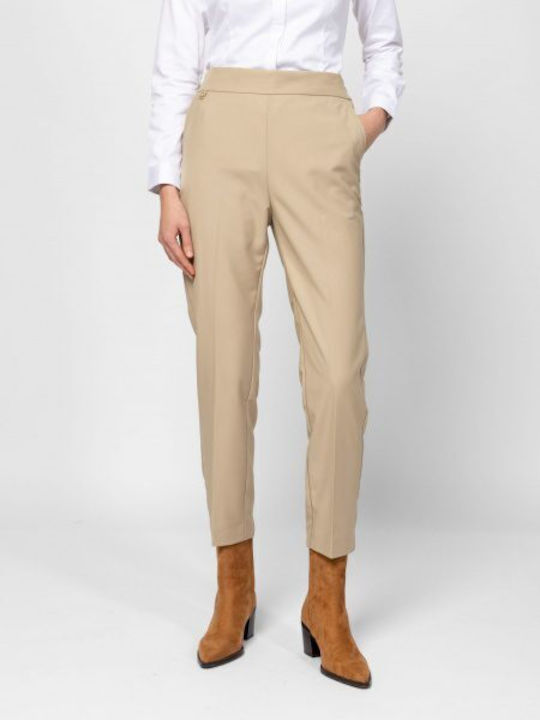 Damen Stoff Hose mit Gummizug Sand