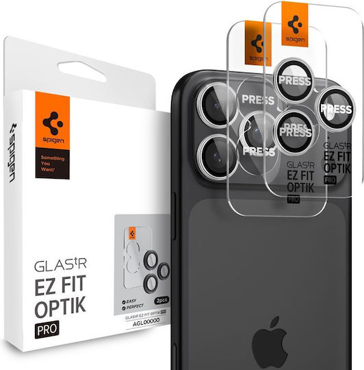 Spigen Optik Pro EZ Fit Протектор за камера Закалено стъкло Сребрист за iPhone 17, 16, 15, 14 Pro/Pro Max