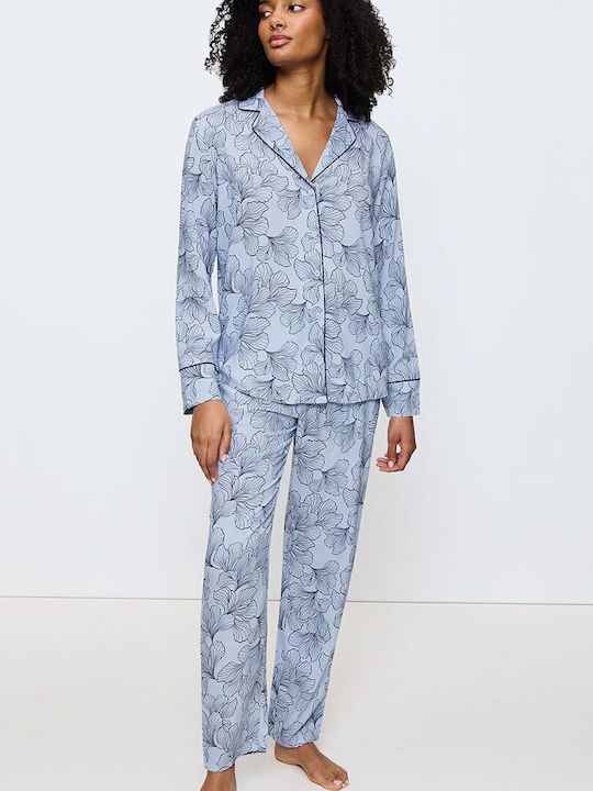 Triumph Winter Women's Pyjama Set Sky Blue Boyfriend 10225082-0032