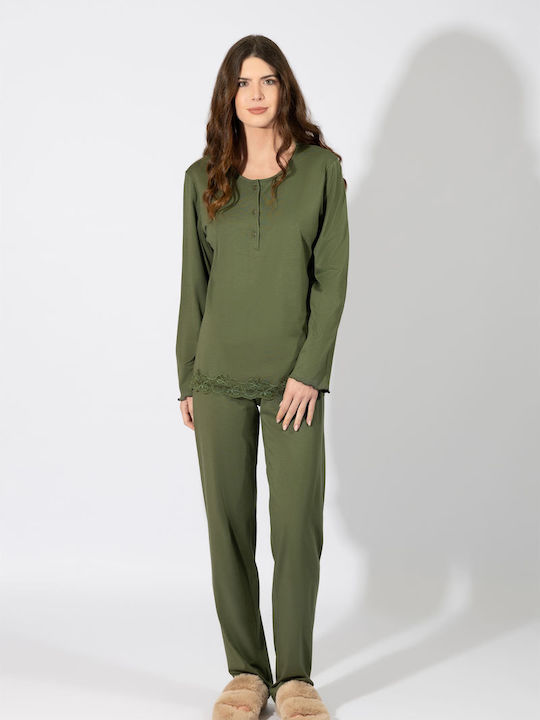 Harmony Winter Damen Pyjama-Set Olive
