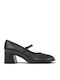 Leather Black Medium Heels with Strap