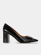 Patent Leather Pointed Toe Black Medium Heels