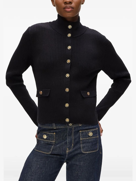 Gestrickte Damen Strickjacke mit Knöpfen Schwarze
