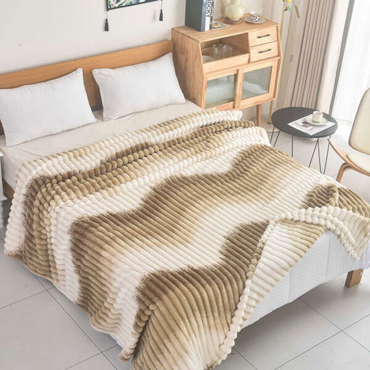 SpitiBazaar Pătură Catifea Extra-dublă 220x240cm Σκούρο Καφέ - Λευκό