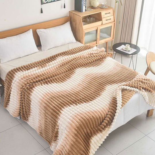 SpitiBazaar Blanket Velvet Queen 220x240cm Καφέ - Λευκό