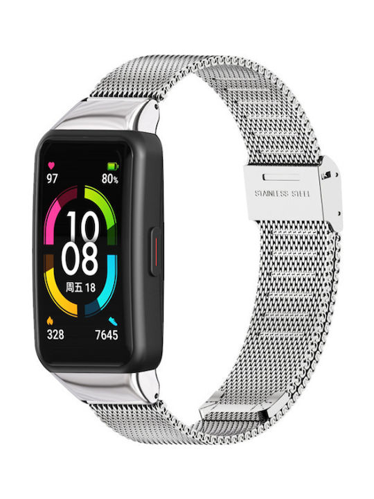 Stainless Steel Milanese Strap Clasp Honor Band 6 Silver