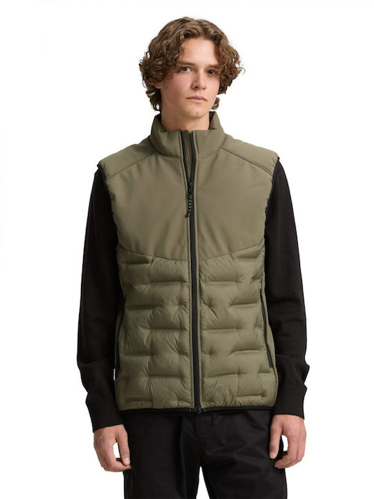 Vestă Puffer Fără Mâneci Impermeabilă și cu Protecție Împotriva Vântului Verde Olive