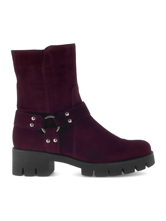 Gabor Leather Women's Biker Ankle Boots Burgundy