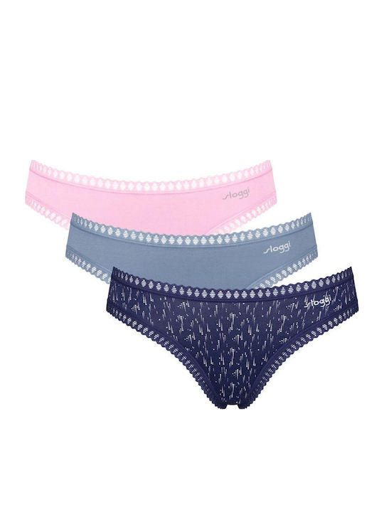 Sloggi Βαμβακερά Femei Slip 3Pack Blue