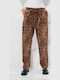 Women's Fabric Trousers with Elastic Leopard