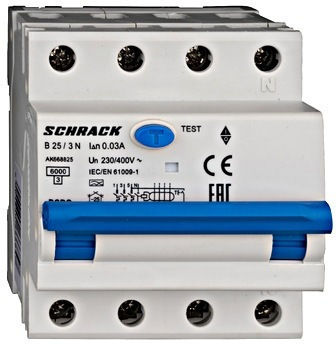 Intreruptor Diferential Rcbo 3p+n 25a 30ma 6ka Curba B Tip A Amparo Ak668825 Schrack