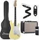 Donner Set Elektrische Gitarre Stratocaster Weiß mit Tasche