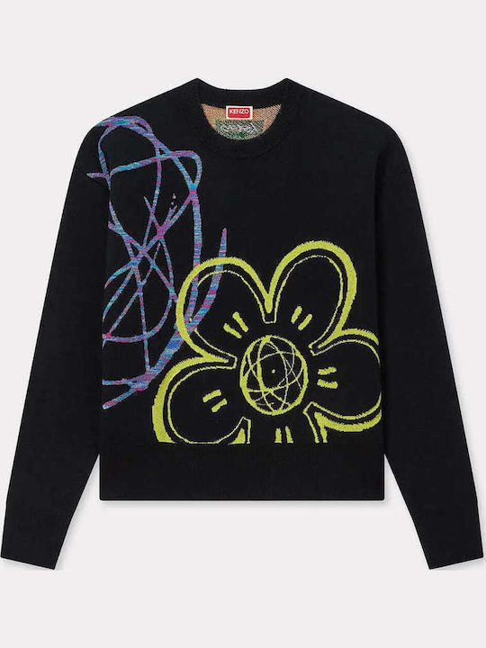Women's Sweater Cotton Floral Black