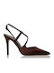 Synthetic Leather Brown Satin High Heels