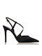 Synthetic Leather Black Satin High Heels