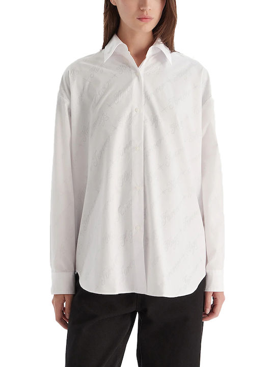 Langärmelig Damen Hemd White