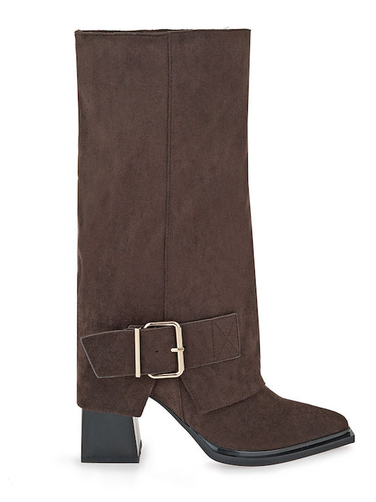 Wildleder Damenstiefel mit hohem Absatz Braun