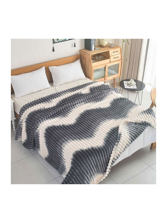 SpitiBazaar Одеяло Велур Единично 160x240см. Dark Grey - White