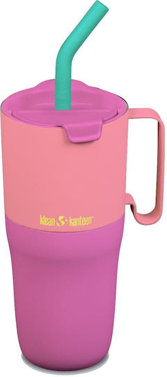 Klean Kanteen Rise Handled Tumbler Thermos Stainless Steel BPA Free 768ml Pink Lemonade Kaleidoscope with Straw and Handle