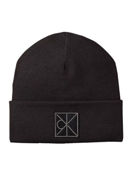 Patch Beanie Unisex Beanie with Rib Knit in Black color